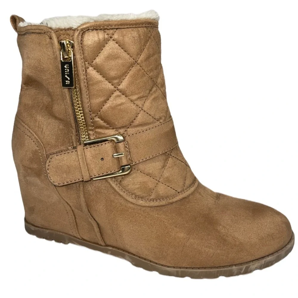Unisa Camel Tayya Wedge Ankle Bootie Faux Suede Sz 9